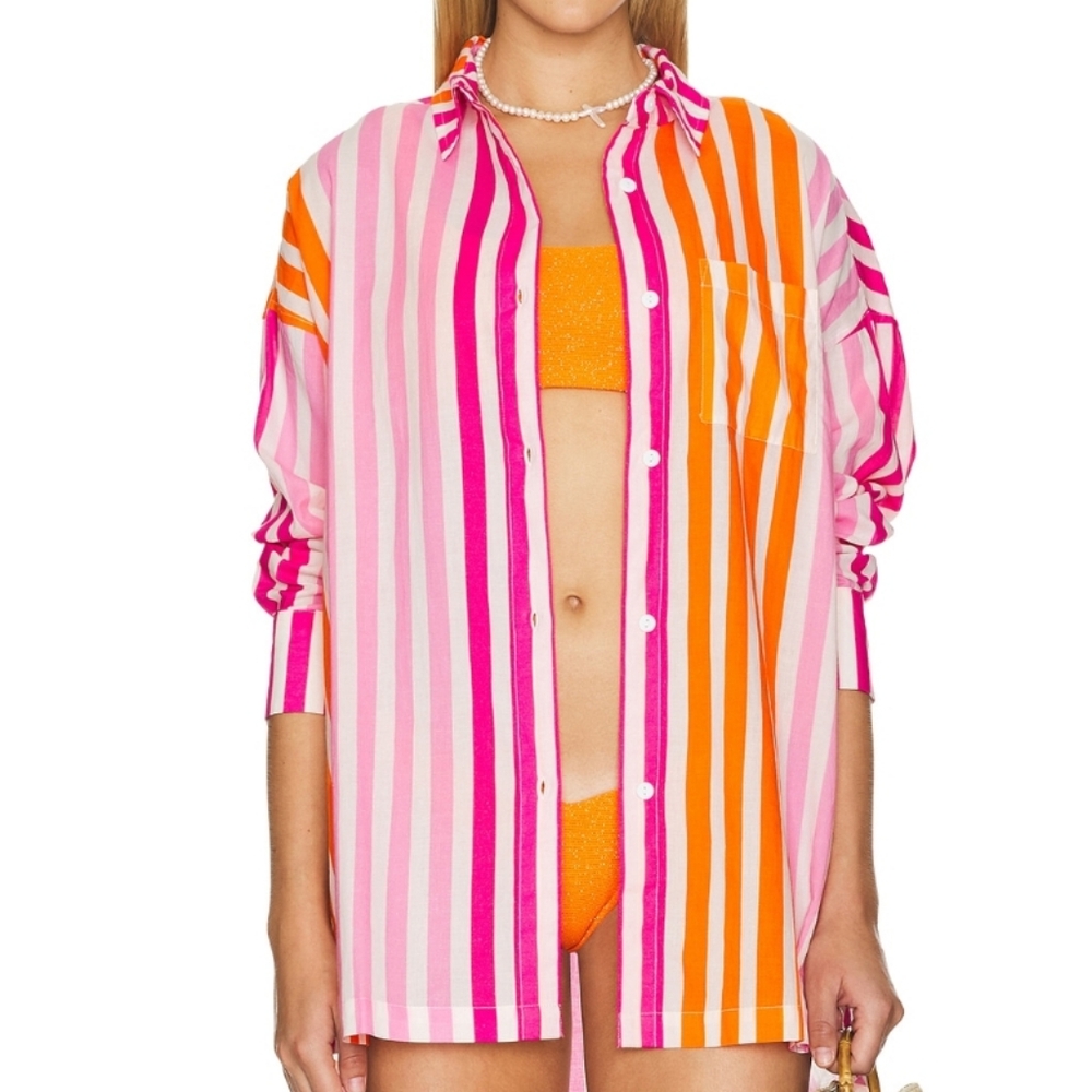 Beach Riot Alexa Top In Sunset Stripes Buttondown Shirt